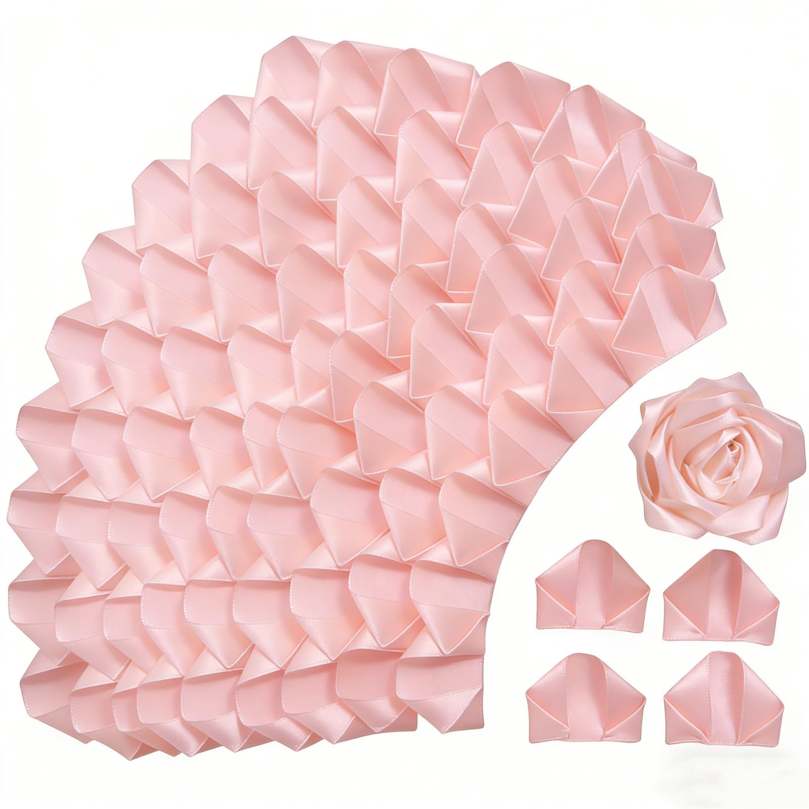 LatinaFlorista 300Pcs Premade Satin Ribbon Rose Petals Half-Finished for Eternal Rose DIY Ramos Forever Flowers Bouquets Everlasting Floral,for Wedding,Anniversary,Birthday (300 Pcs Light Pink)