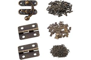 Gizhome 25 Sets Antique Right Latch Hook Hasp and 50 Sets Antique Bronze Small Box Mini Hinges with Replacement Screws for Wo