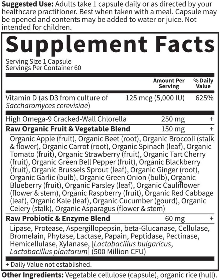 Garden of Life Vitamin D, Vitamin Code Raw D3, Vitamin D 5,000 IU, Raw Whole Food Vitamin D Supplements with Chlorella, Fruit, Veggies & Probiotics for Bone & Immune Health, 60 Vegetarian Capsules: Health & Personal Care