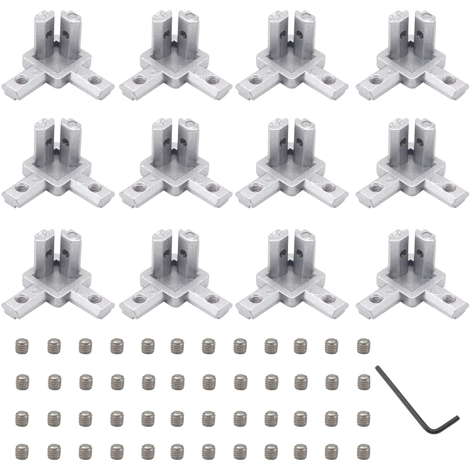 iMetrx Silver 12Pcs 2020 3 Way Corner Brackets Connector Set with 48Pcs M4 Screw and 2Pcs M2 Wrench for 2020 Series Aluminum Extrusion Profile