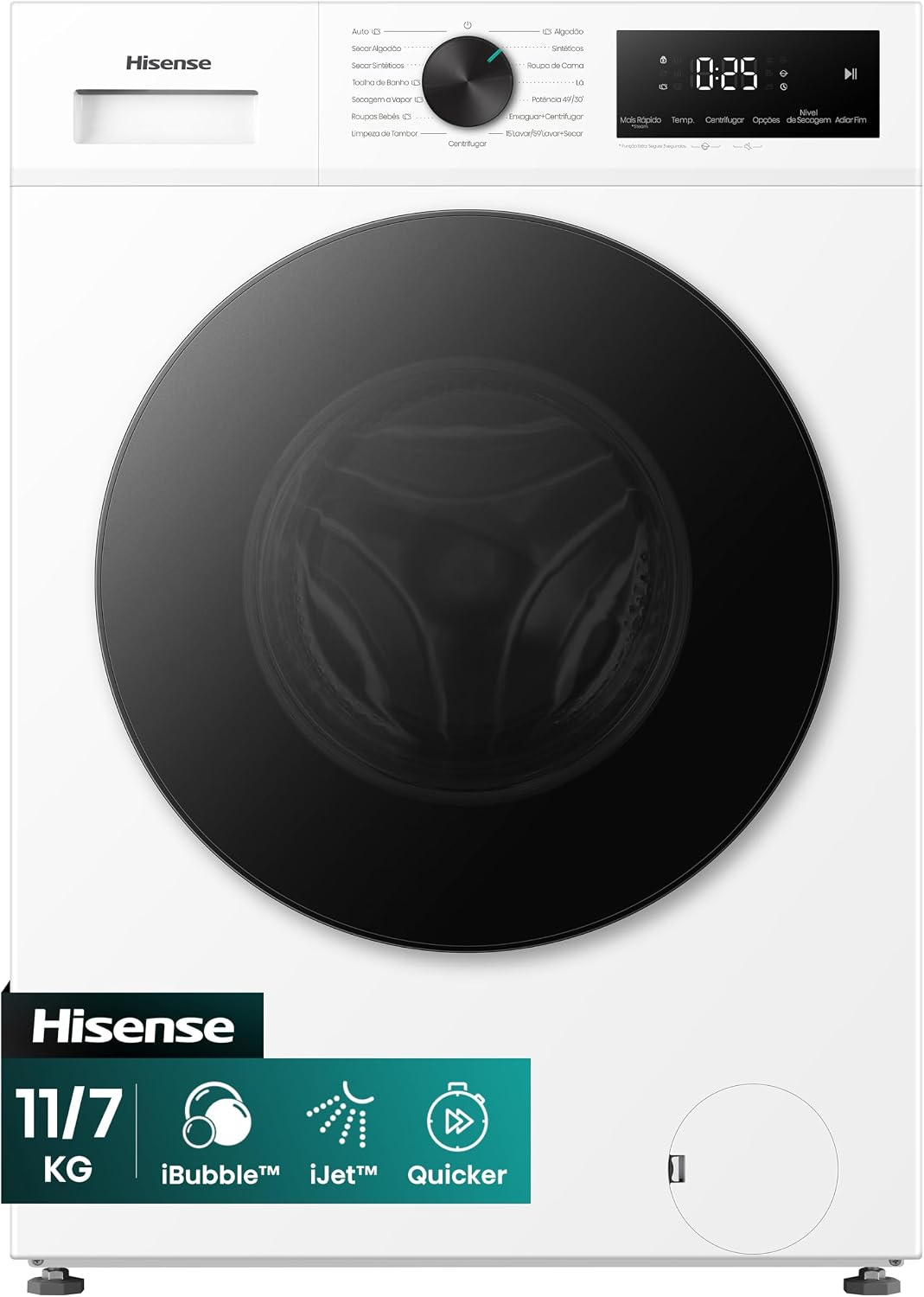 Lava e Seca Hisense 11kg WD1I1141BW1 Compacta Fit e Função Steam Inverter Branco