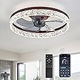 LEDIARY 20" Modern Ceiling Fans with Lights and Remote, Dimmable Low Profile Ceiling Fan, Flush Mount Ceiling Fan, Stepless Color Temperature Change and 6 Speeds - Brown