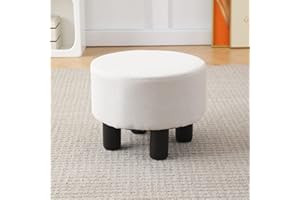 Cpintltr Linen Ottoman Round Footrest Stool Upholstered Step Stool Ottomans Sofa Stool 4 Wood Legs with Anti-Slip Pads Modern Accent Home Decor Suitable for Living Room Bedroom Entryway Beige