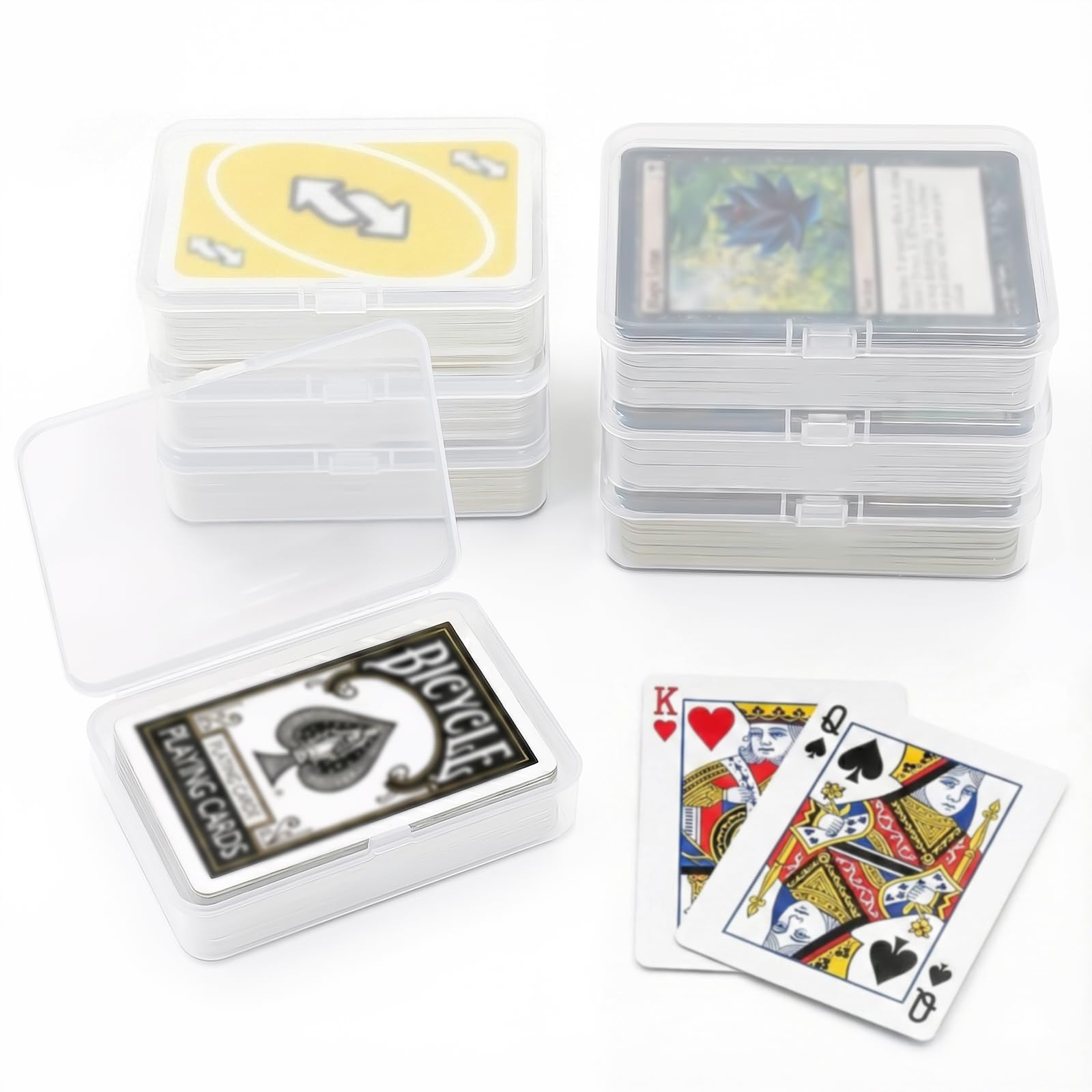 Playing Card Storage Box Set of 6, Clear Plastic Playing Card Cases with Snap Closure, Mixed Size Card Game Storage Organizer for UNO Cards, Standard Playing Cards, Trading Cards & Small Accessories