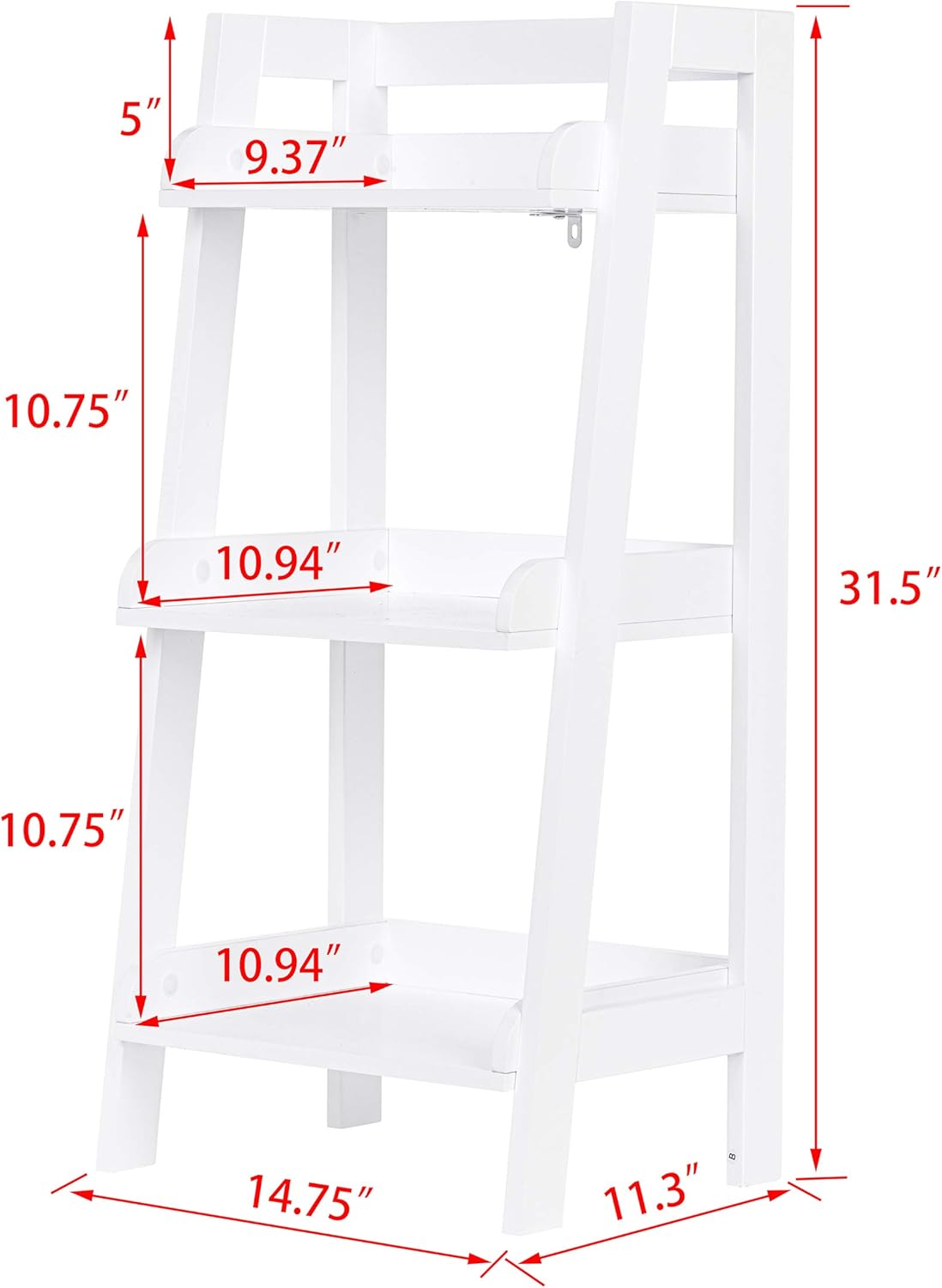 UTEX 3-Tier Ladder Shelf, Bathroom Shelf Freestanding, 3-Shelf Spacesaver Open Wood Shelving Unit, Ladder Shelf (White): Furniture & Decor