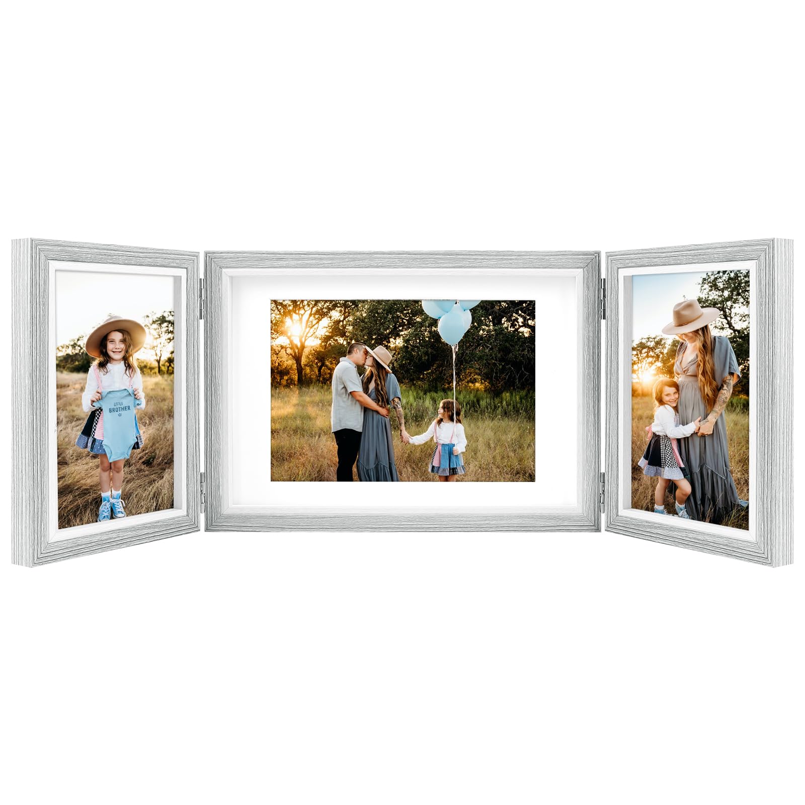 Triple Photo Frame Multiple Photos 3 Picture Frames 4x6 and 5x7 Photos, Gray — image 1