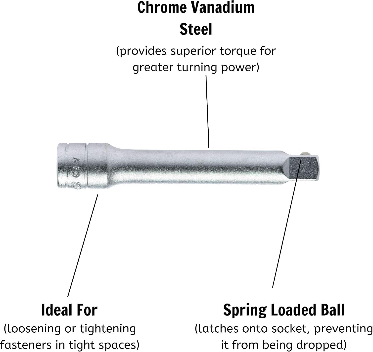 Teng M120021-C 5in Extension Bar - 1/2in Square Drive, Multi-coloured, 125mm 5in - Image 3