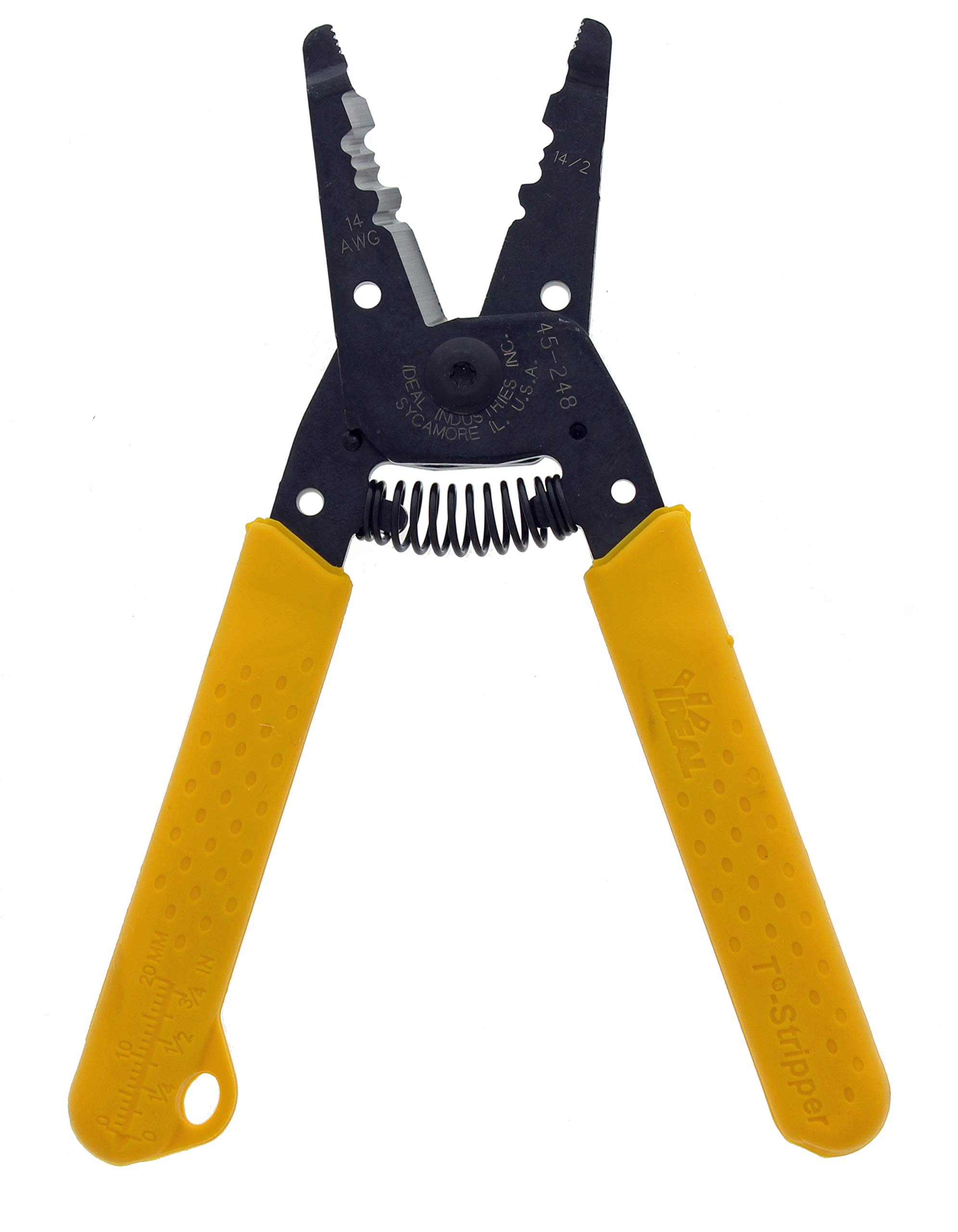 Ideal Electrical 45-248 14/2 NM T-Stripper - 2/14 AWG, Wire Stripper with Looping Holes, Plier Nose, Spring Loaded Automatic Opening