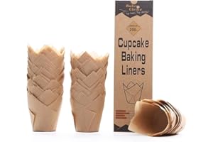 Bake Choice 200pcs Natural Tulip Cupcake Liners for Baking, Unbleached EU Muffin Liners, Parchment Paper Muffin Liners, Cupca