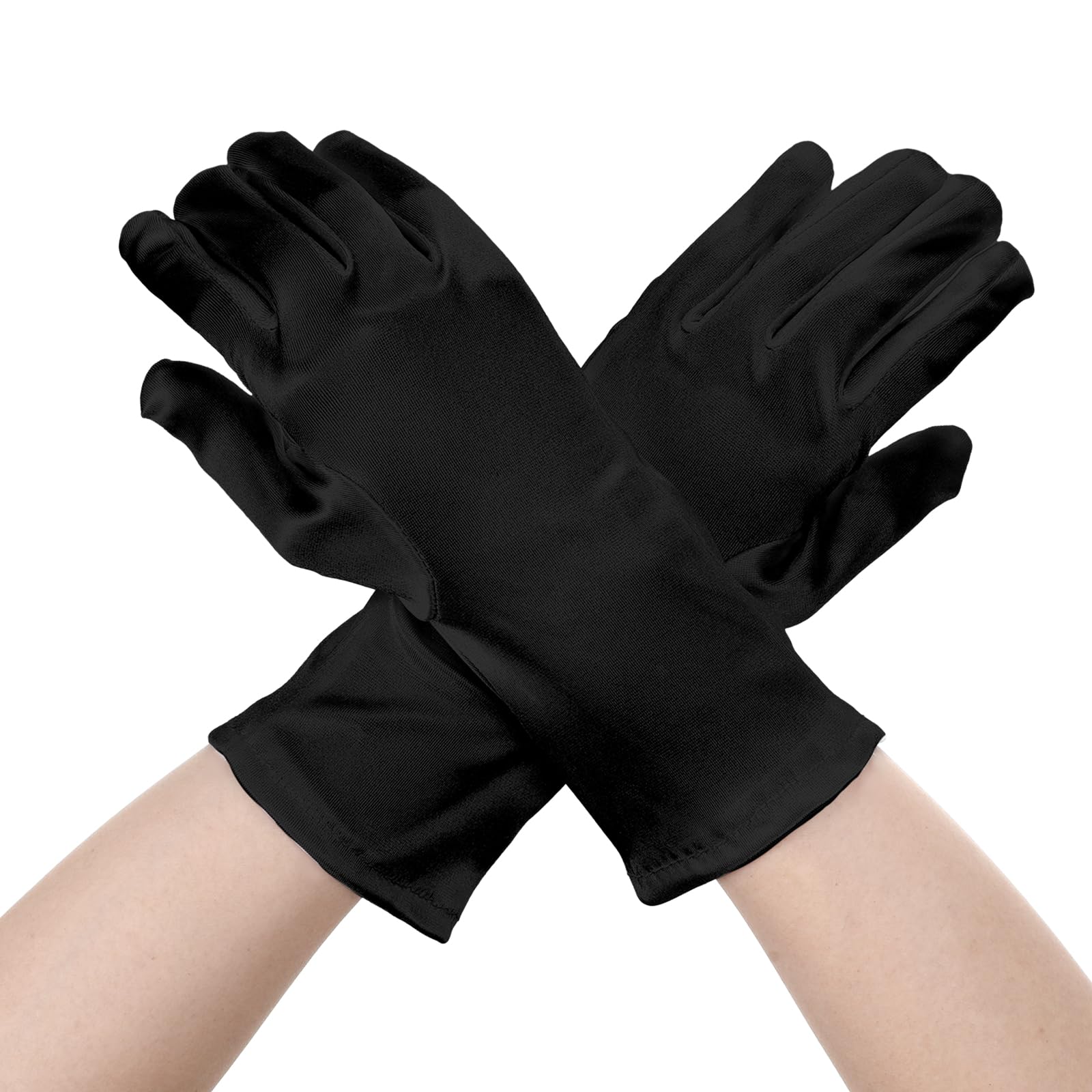 Satin Gloves for Women's Gowns & Parties - Opera & Wedding Banquet, Black, Medium Size