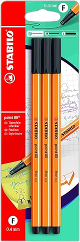 STABILO point 88 Fineliner Pack of 3 Black 0.4 mm Hexagonal Design