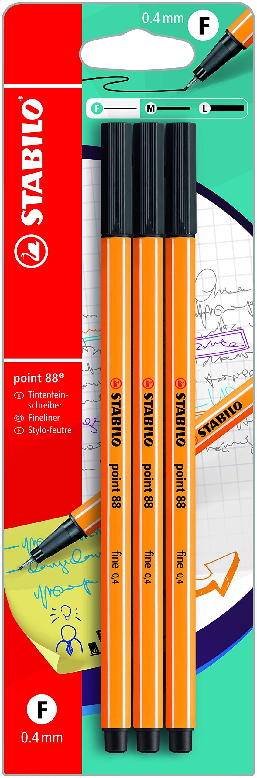 STABILO point 88 - Fineliner - Pack of 3 - Black