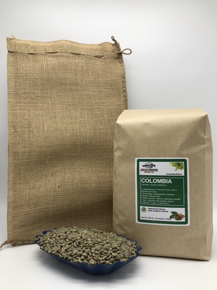 Green Unroasted Colombia Supremo Coffee Beans, 10 Lb Bag