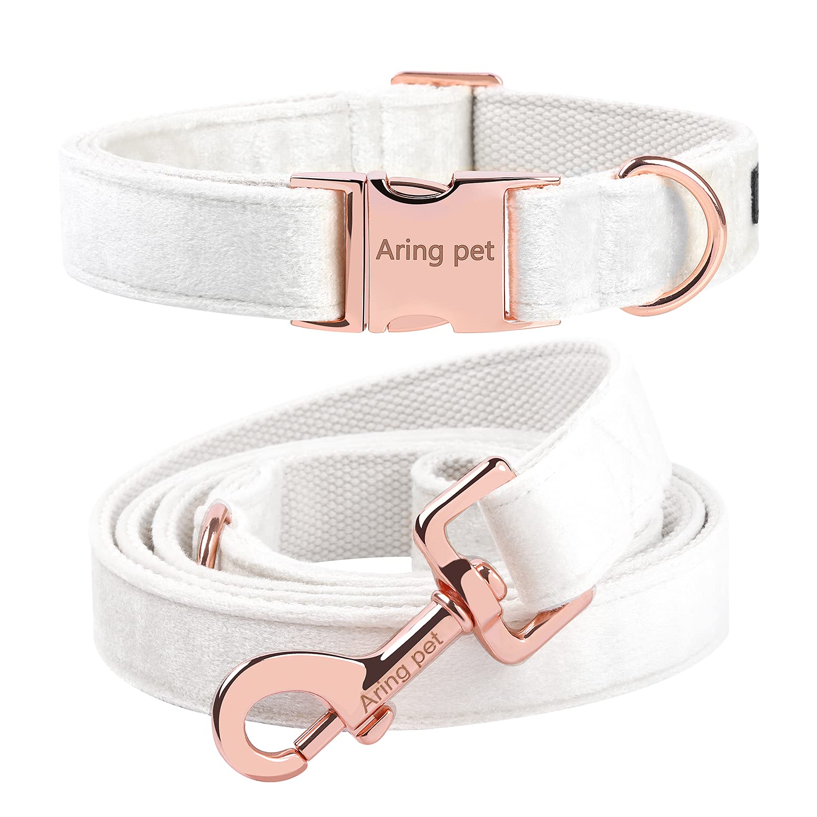 ARING PET Dog Collar and Lead Set, White Velvet Dog Collar and Leash with Metal Buckle, Comfortable and Adjustable Pet Collar Set for Boys&Girls Dogs, X-Large