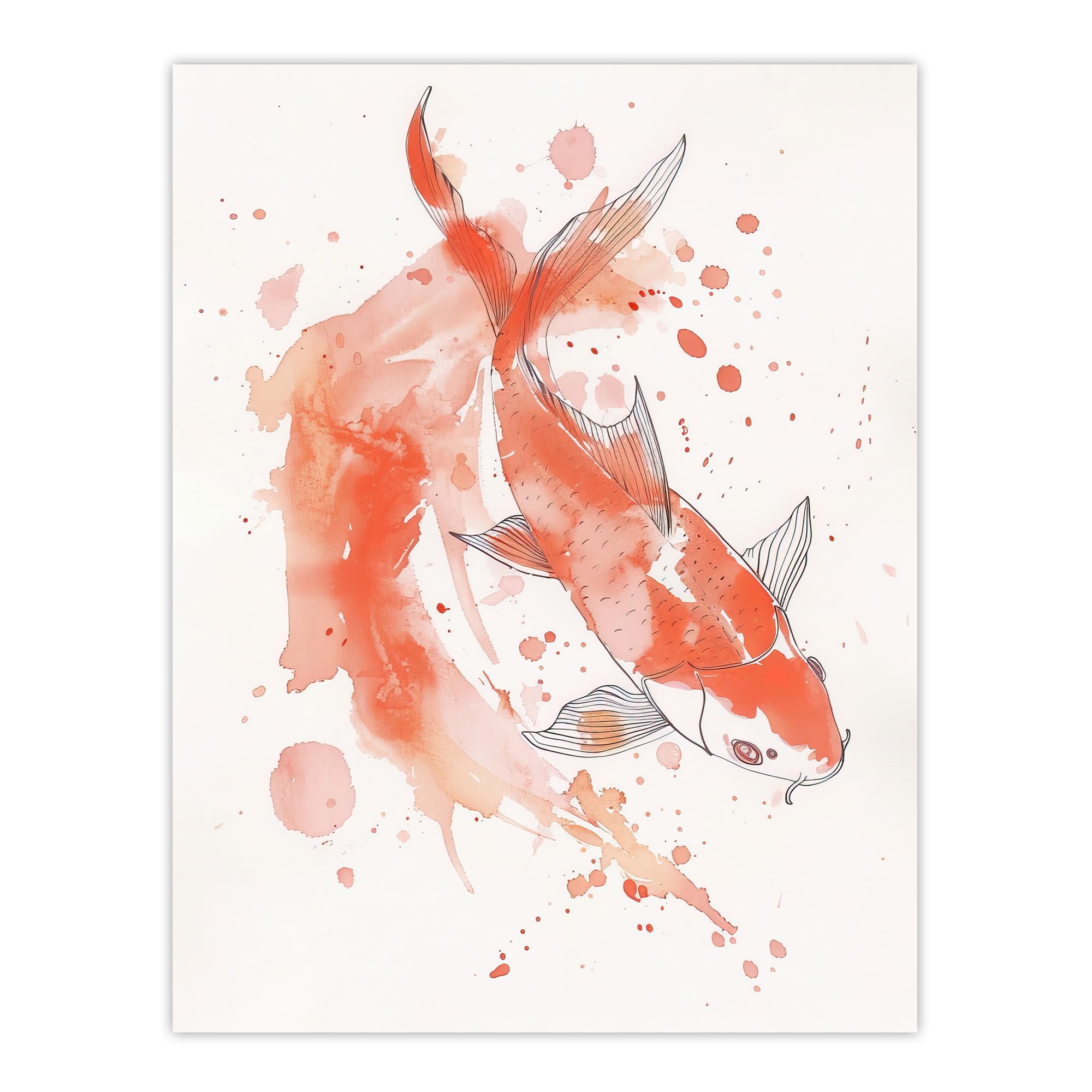 Artery8 Japanese Koi Carp Fish Watercolour Drawing Living Room Extra Large XL Wall Art Poster Print