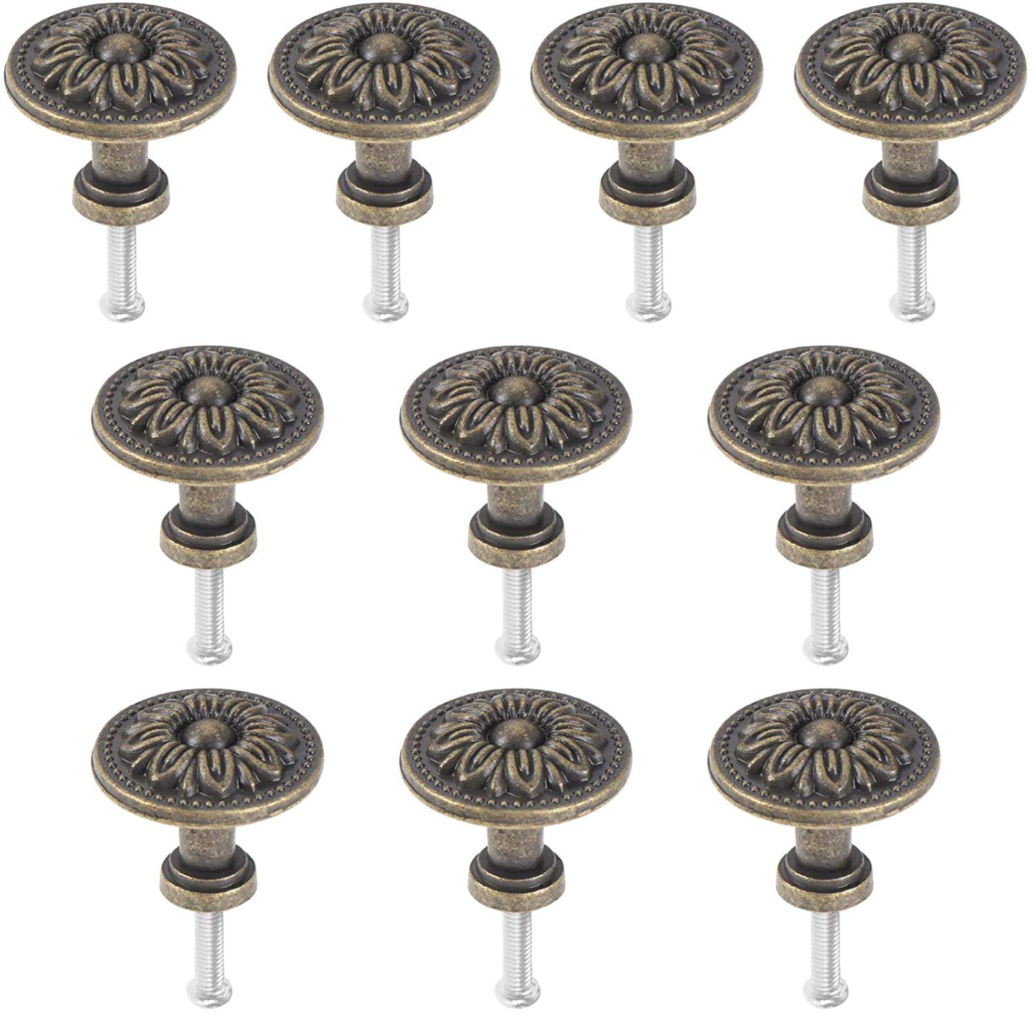 Namvo 10pcs Vintage Cabinet Knobs Bronze Zinc Flower Pattern 31mm Door Knob for Chest of Drawers Kitchen Cupboard Wardrobes Pull Handles