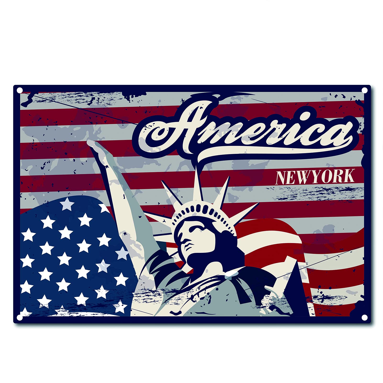 CREATCABIN America Metal Vintage Tin Sign Wall Decor Decoration for Home New York Wall Art Kitchen Bar Pub Room Garage Vintage Retro Poster Plaque 12 x 8inch
