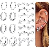 Florideco Hypoallergenic Flat Back Earrings for Women Trendy Surgical Steel Earrings for Sensitive Ears 14K Gold Plated Cartilage Earring Stacks FlatBack Stud Earring Set for Multiple Piercing