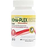 NaturesPlus Hema-Plex Iron - 60 Mixed Berry Chewables - 85 mg Elemental Iron - Total Blood Health - with Vitamin C & Bioflavonoids - Vegan, Gluten Free - 20 Servings