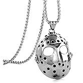 Men's Punk Stainless Steel Jason's Mask Horror Pendant Necklace with 24inch Link Chain