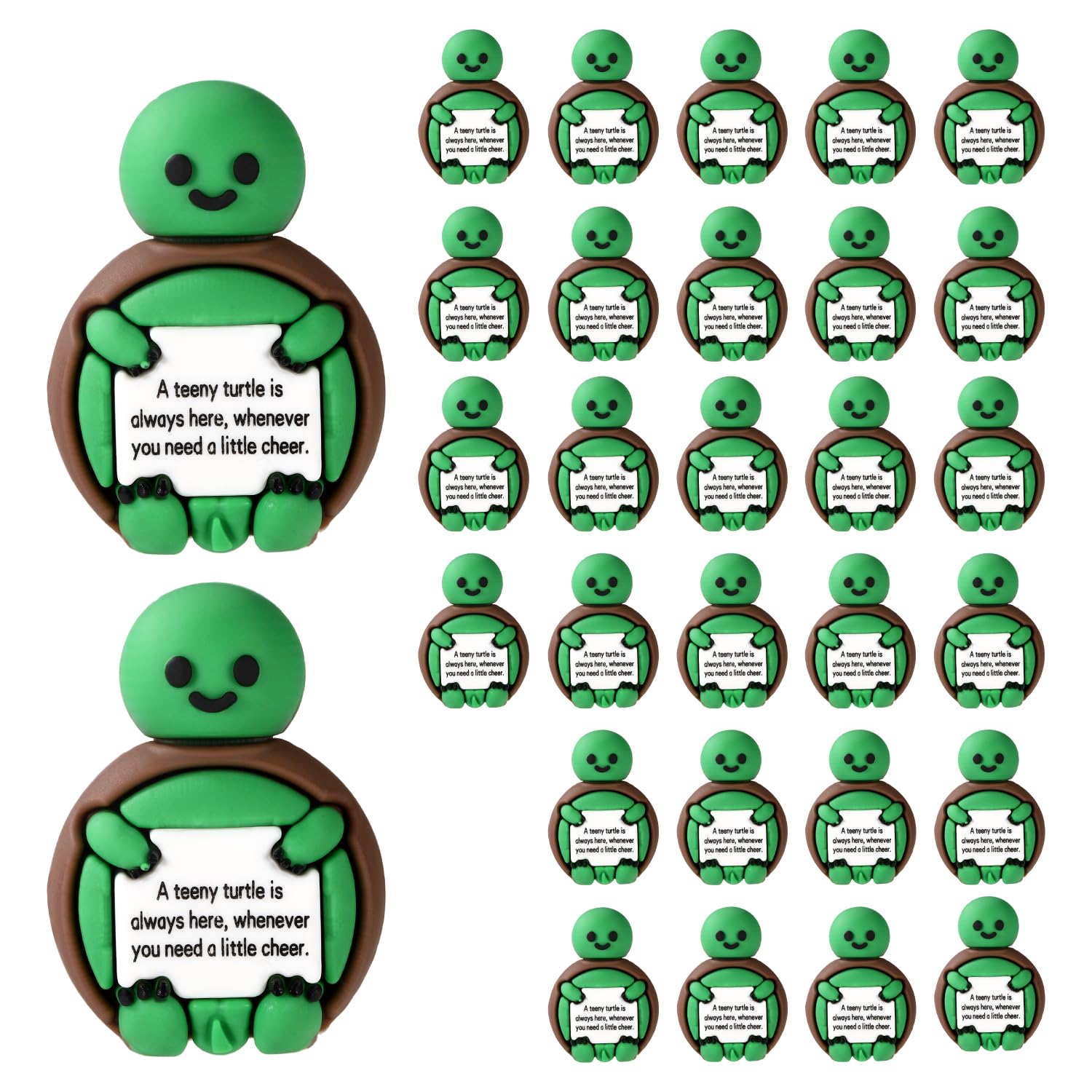 Lyreh 30pcs Mini Positive Turtle, Cute Tiny PVC Emotional Doll Support Turtle Gift with Encouragement Words Inspiring Small Animal Statue Micro Little Toy for Office Home Desk Miniature Decoration
