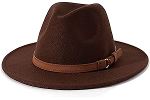 Lisianthus Men & Women Vintage Wide Brim Fedora Hat with Belt Buckle