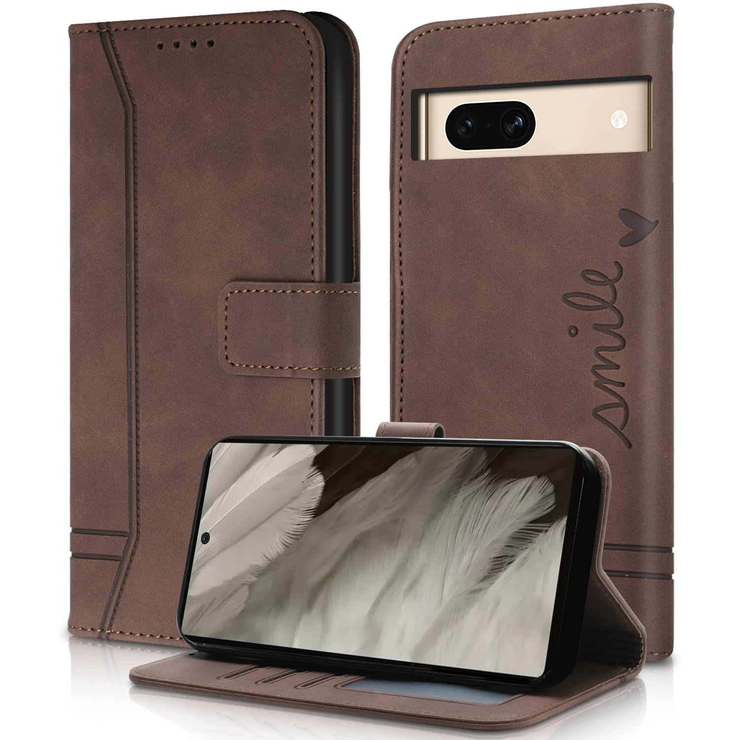AsWant Mobile Phone Case for Google Pixel 7A Case - Premium Leather Flip Case Pixel 7A 5G, Card Slot Magnetic Buckle Holder Google 7a Case 6.1 Inch (Brown)