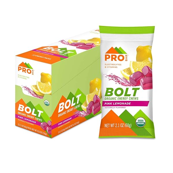PROBAR – BOLT ORGANIC ENERGY CHEWS, PINK LEMONADE, NON-GMO, GLUTEN-FREE, USDA CERTIFIED ORGANIC, HEALTHY, NATURAL ENERGY, FAST FUEL GUMMIES WITH VITAMINS B & C (12 COUNT)