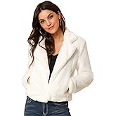Allegra K Women's Cropped Faux Fur Jacket Lapel Cardigan Shrug 2024 Winter Fluffy Faux Fur Coat