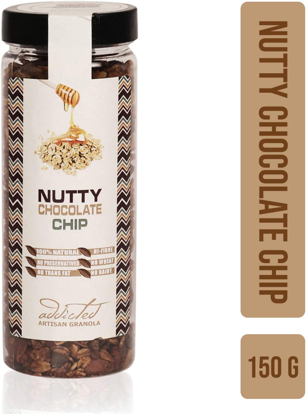 Addicted Nutty Chocolate Chip Crunchy Granola for Breakfast Healthy Food Cereal Snack with Almonds,Oats ,Walnuts, Flex Seed, Banana, Dark Chocolate (150gm)