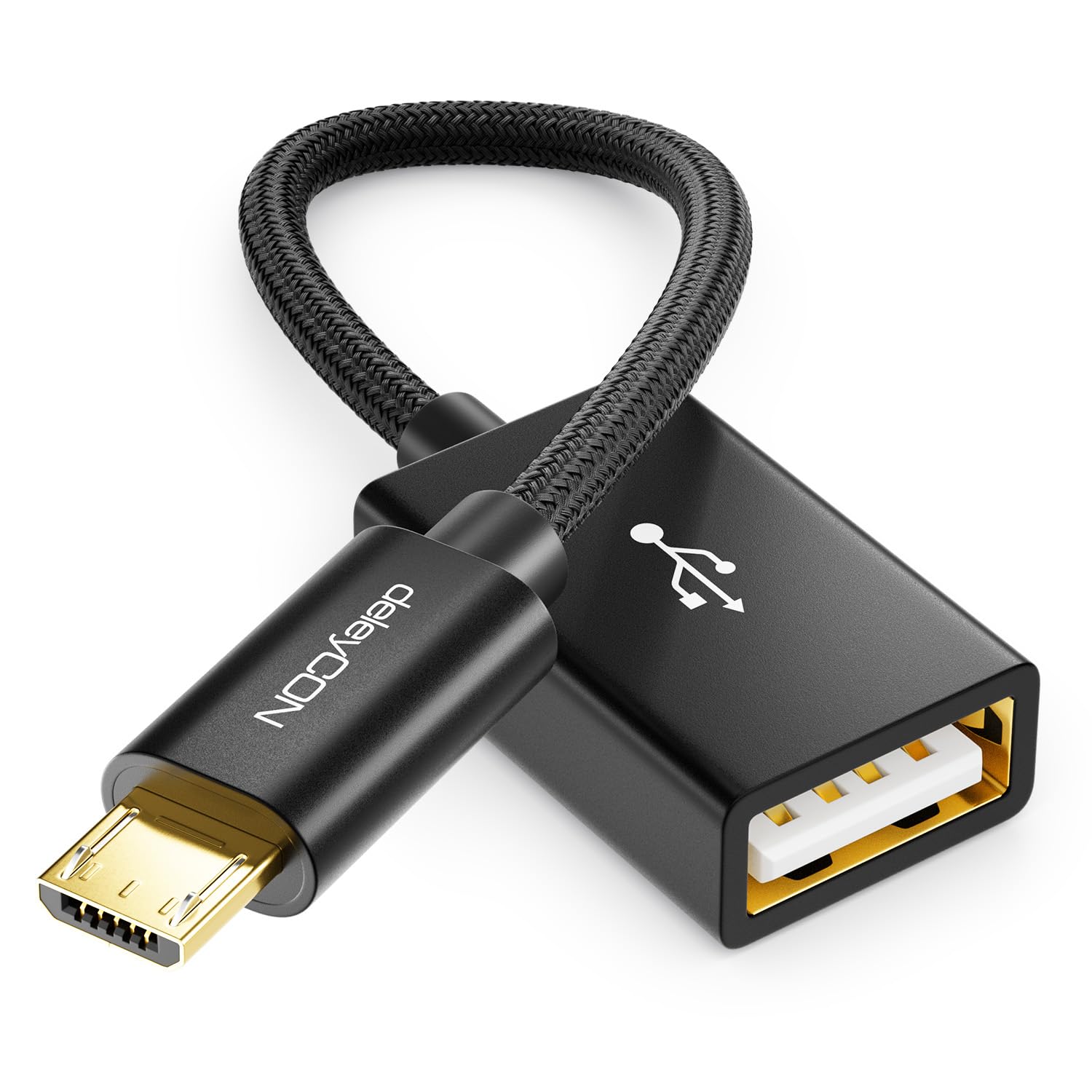 deleyCON nylon micro USB cable with metal plug black black Nylon OTG Adapter