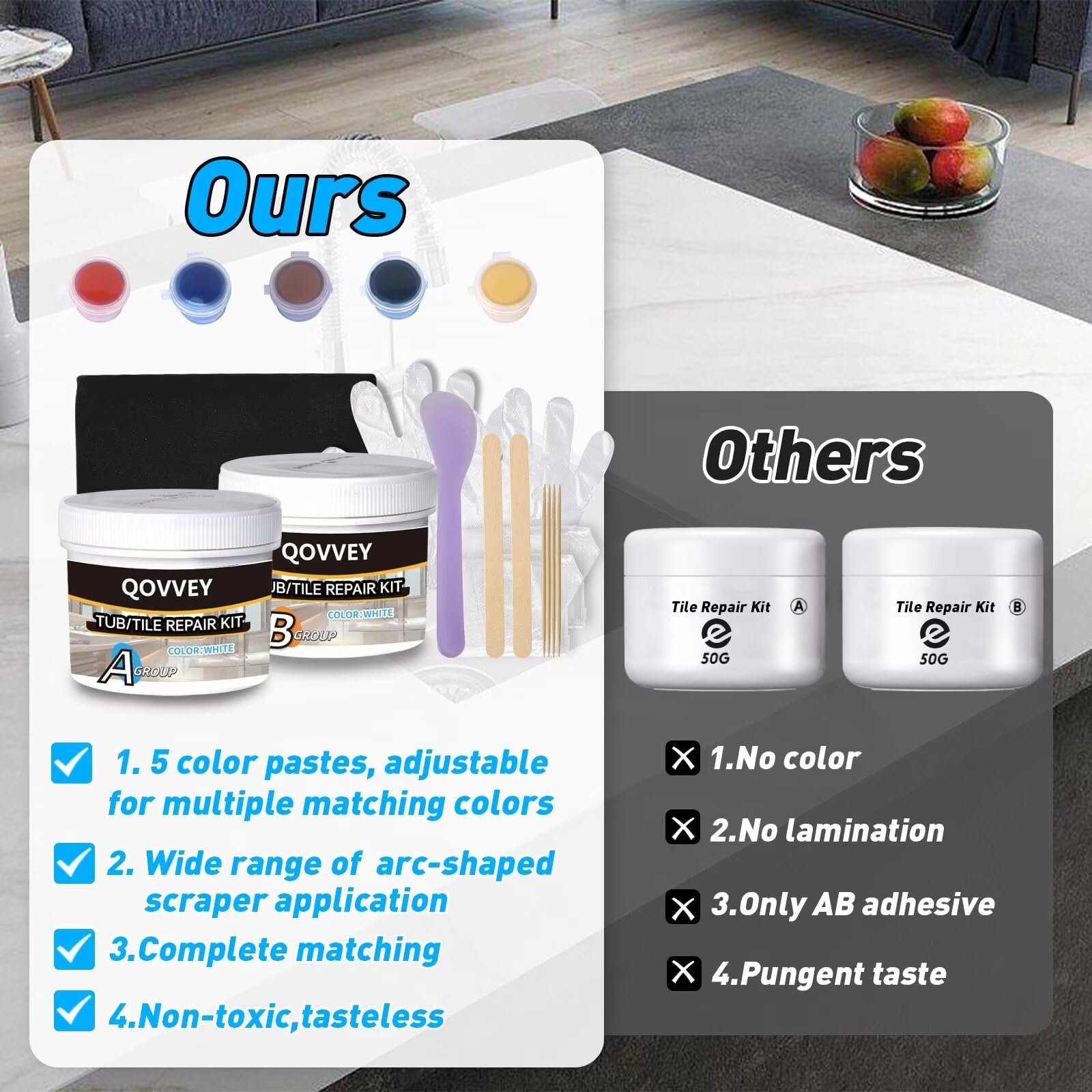 Quartz Countertop Repair Kit (Clear, White Acrylic & Dark - View #5