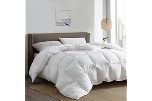 Serta White Down Feather Fiber Comforter King Size, All Seasons Warmth 300 Thread Count White Down Duvet Insert 500 Fill Power Fluffy Comforter with 100% Cotton Down Proof Cover