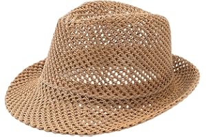 Mesh Fedora Cap, Mesh Straw Fedora Cap Short Brim Panama Crushable Hats Bowler Flat Sun Hat Men Lady Women