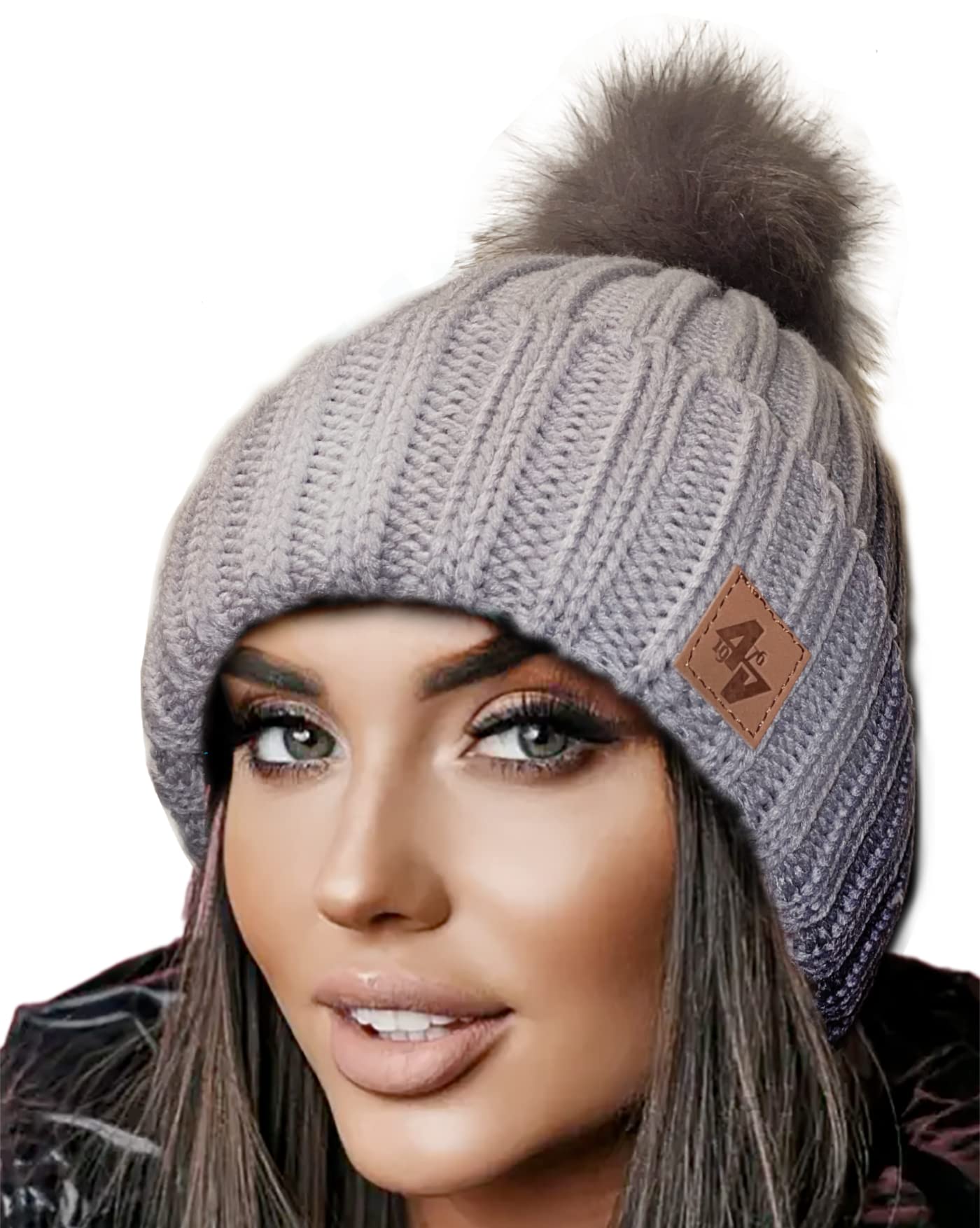 4sold Unisex Fleece Lined Winter Beanie – Warm Cable Knit Bobble with Pom Pom UK, Soft Wooly Thermal Cap for Men & Women, Thick Cosy Knitted Design for Cold Weather