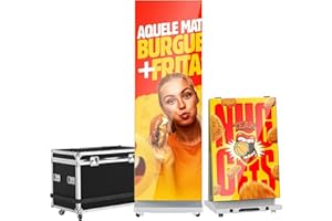 RIXZSIW 80 Inch LED Digital Signage Display, Foldable Seamless Stitching Kiosk, P1.86 GOB LED Screen Poster with Flight Case, Commercial Advertising Display for Events, Rentals and Weddings (Silver, 1 Unit)