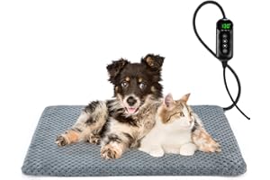 INVENHO Heated Dog Bed, Waterproof Adjustable Temperature Dog/Pet Heating Pad with Timer, Indoor Electric Pads for Dogs/Cats, 28" x 16"