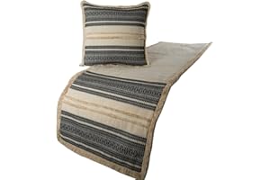 The HomeCentric Beige Bed Runner, Full Size 68"x18" Decorative Bed Runner with Matching Pillow Cover, Beige & Black Linen Bed Scarf in Quilted, Natural Linen with Lace - Moroccan Vibe