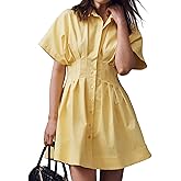MISSACTIVER Women Pleated Button Down Shirt Dress Short Sleeve Striped Corset Mini Dresses Casual Summer Short Dress