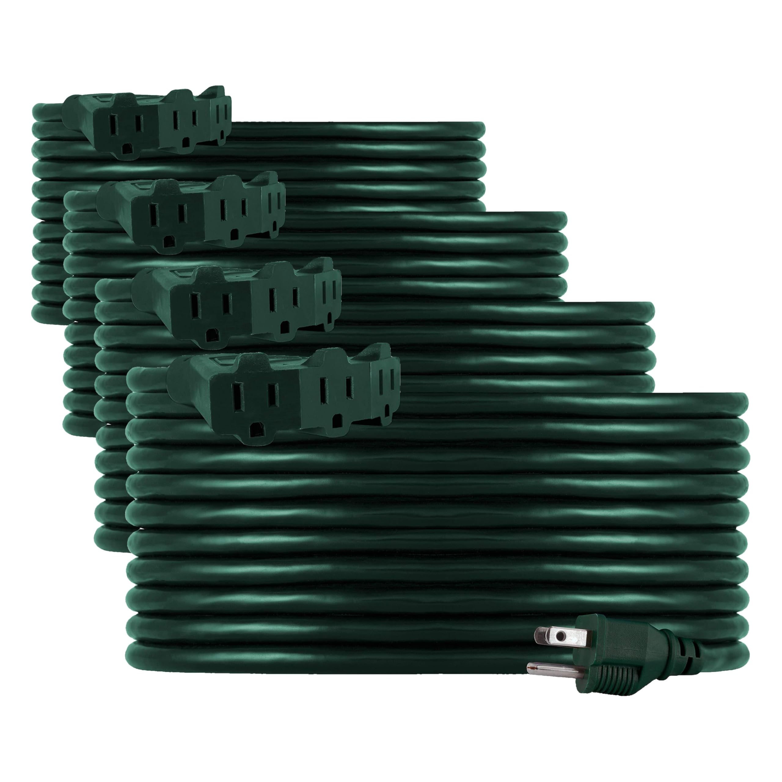 Philips 25 Ft Outdoor Extension Cord, 3 Outlet Block, Use in Garage, Shed, Office or Home, Green, SPS1037GF/27 (Pack of 4) Image