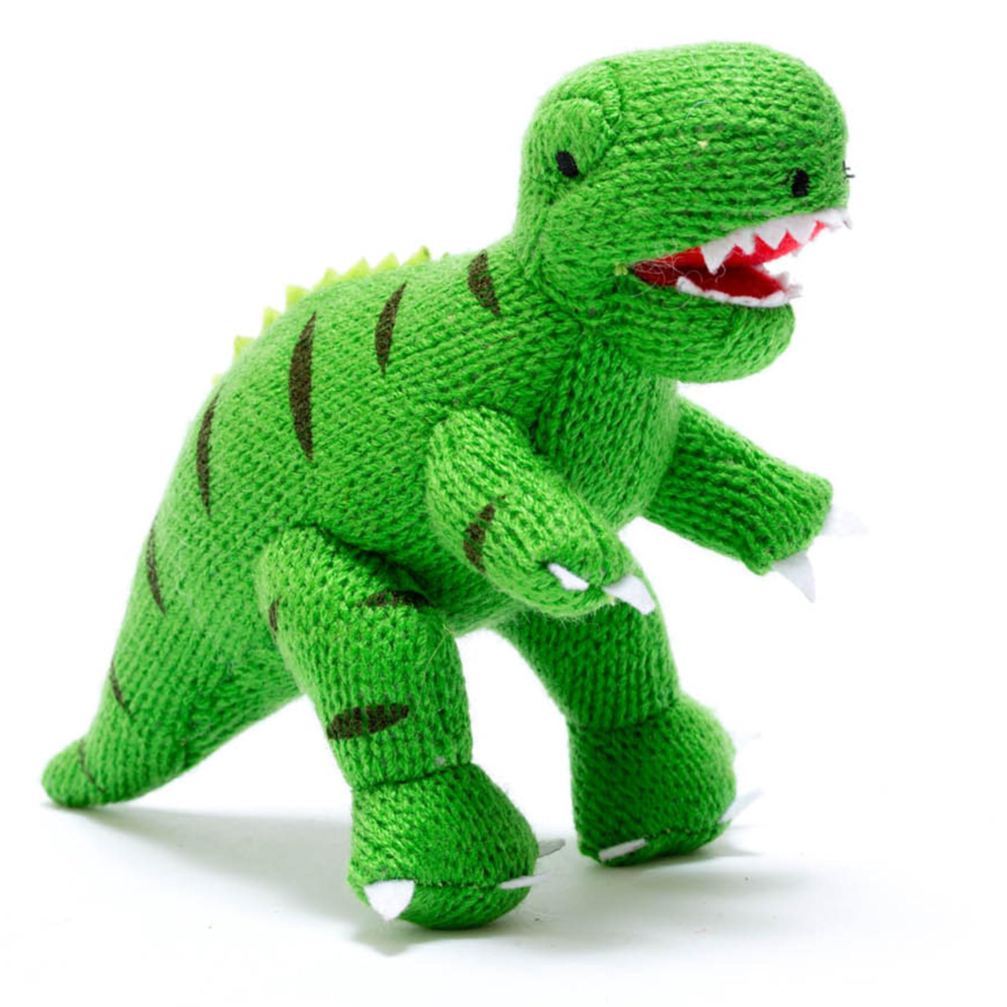 Best Years | Small Green Knitted T Rex Dinosaur Baby Rattle | Newborn Toys | Baby Safe from Birth | Machine Washable | 14cm x 14cm | Ethically Sourced