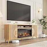 Fluted Fireplace TV Stand Up to 80" TVs, Modern Entertainment Center with 30" Electric Fireplace, Luxury Media Console with Adjustable Shelves for Living Room, Nature Oak