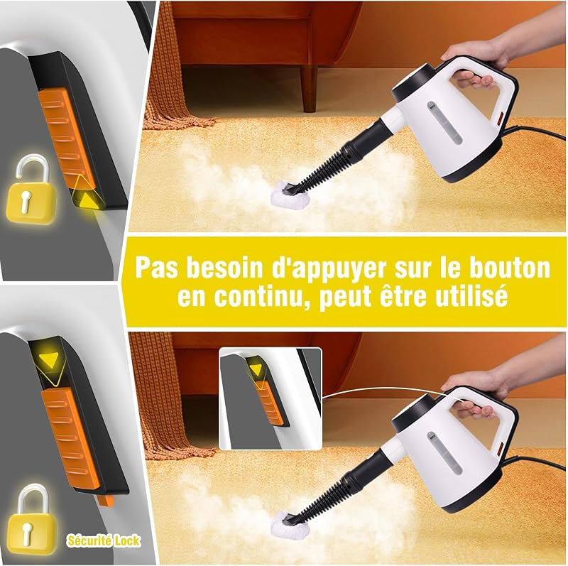 Nettoyeur vapeur à main, 400 ml, multi-fonction, avec 9 accessoires, nettoyeur vapeur sans produits chimiques pour un usage domestique, nettoyage des sols, carreaux, fenêtres, canapés (blanc)