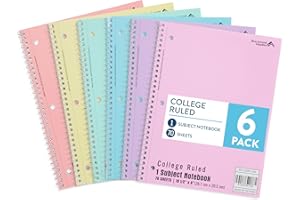 Blue Summit Pastel Spiral Notebook College Ruled, One Subject School Notebooks Spiral, Perforated Notebooks Bulk, 8 x 10.5 Sc