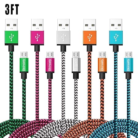 Micro USB Kabel Android, Bkinsety 5 Pack Nylon Geflochten USB Ladekabel Schnellladekabel für Tablets und Android Smartphones 