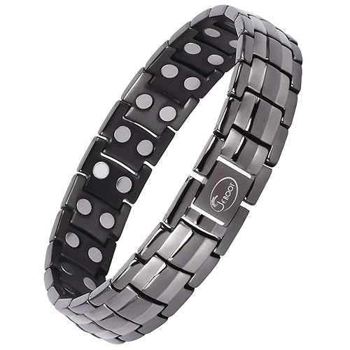 JEROOT Magnetic Bracelets for Men, Pure Titanium Double Row Strong