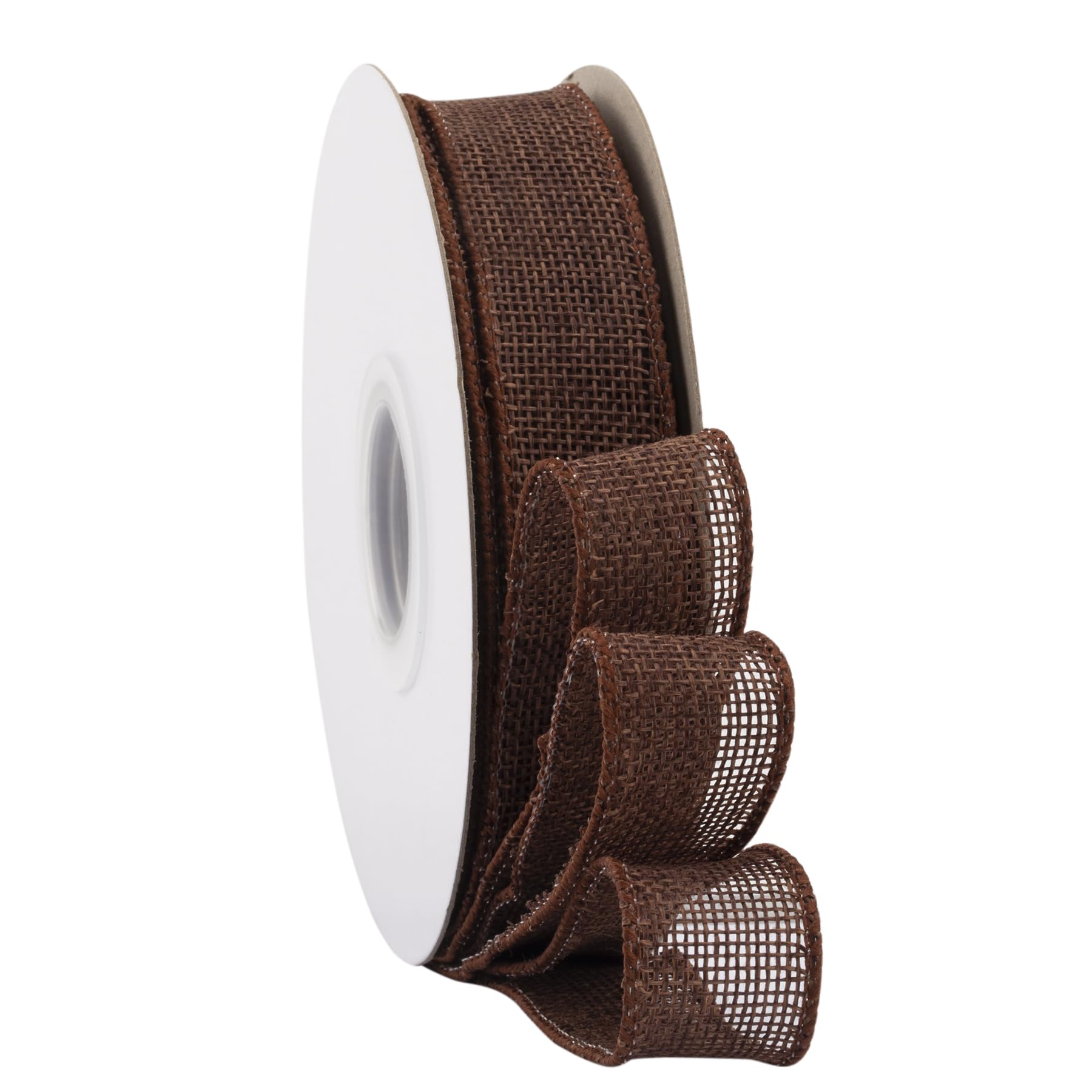 Ribbonitlux Brown Burlap Wired Ribbon, 25mm x 18 Meters, Wired Edge Burlap Ribbon for Gift Wrapping, Big Bow, Wreath, and Christmas Tree Decoration