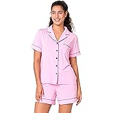 BAMBOO COOL Women's Pajama Sets Lounge Set Button Down Sleepwear with Shorts Sleeve Pj Set For Ladies