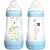 MAM Baby Bottles for Breastfed Babies, MAM Baby Bottles Anti Colic, Boy, 9 Ounces, 2-Count