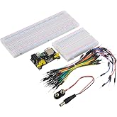 HUAREW Breadboard Kit with Power Supply Module， Jumper Wires，Battery Clip，830 &amp; 400 tie-Points Breadboard